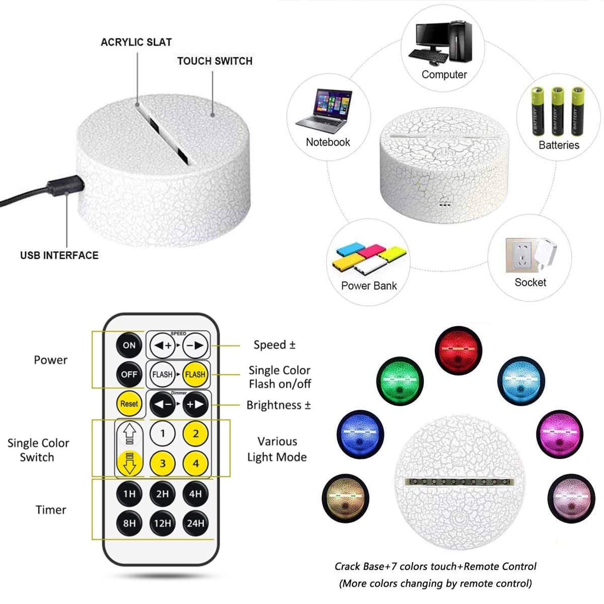 Photo 1 of Colortown Cool Night Light, 3D Lamp Gifts for Girls with Remote 7 RGB Color Changing, Gift for Fans, Music Lover, Christmas Birthday Boys Girls