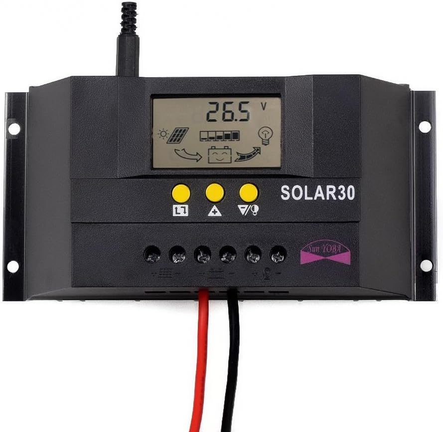 Sun YOBA 30 Amp PWM Solar Charge Controller 12V 24V Auto Switch with LCD Display