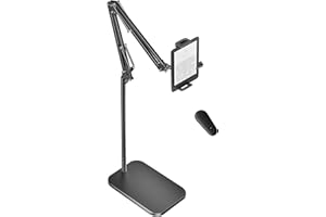 VOLTIFYMAX Floor Stand Kindle Holder with Remote Page Turner for Reading in Bed, Tablet Stand with 6.6lb Stable Base, Kindle Accessories Clicker Tablet Holder for Kindles Tablets iPhones 4.7-12.9 inch(Black)