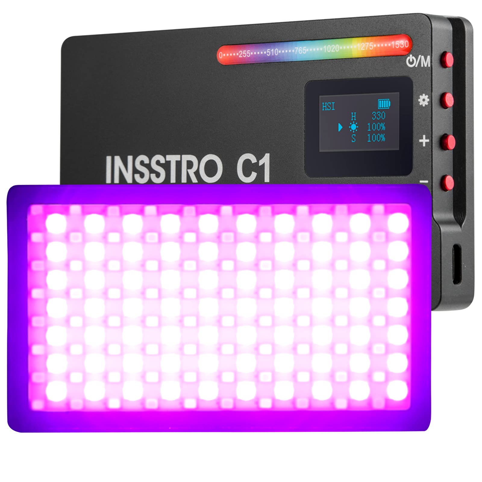 INSSTRO C1 RGB LED Video Light, Full Color RGB Light for Camera Camcorder, Rechargeable Pocket Size Video Light with 2500k-8500k Color Range, 10 Scene Simulations with Premium Aluminum Alloy Shell