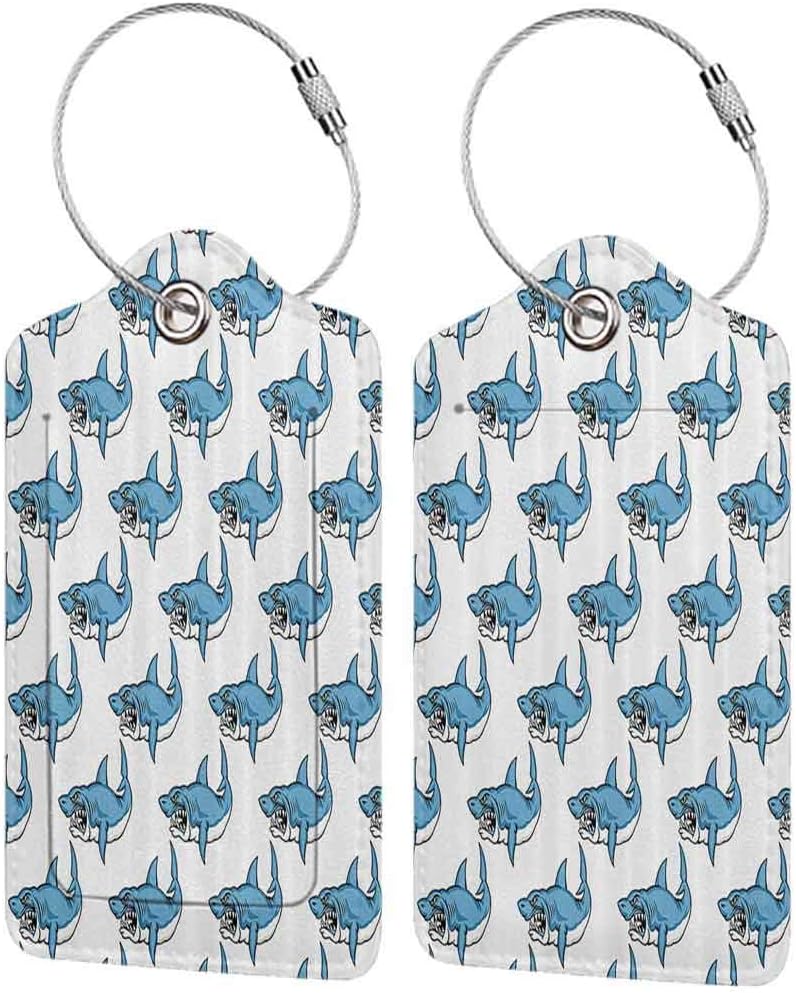 Flexible luggage tag Sea Animals Decor Fierce Predator Wild Shark Swimming Teeth Bite Nautical Theme Pattern Fashion match W2.7" x L4.6"