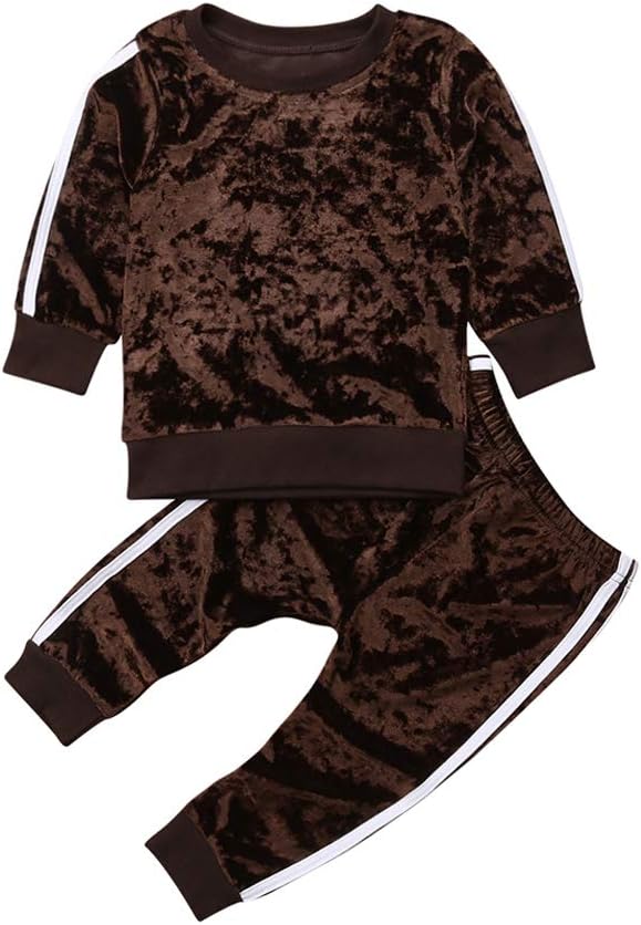 GOOCHEER 2 Pcs Fashion Toddler Kids Baby Girls Velvet Clothes Outfit Pant Set