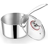 TeamFar 3qt Saucepan with Lid, Stainless Steel Tri-ply Pasta Sauce Milk Pan Small Cooking Pot with Ergonomic Handle, for Induction/Gas/Electric/Ceramic, Healthy & Heavy Duty, Dishwasher Safe
