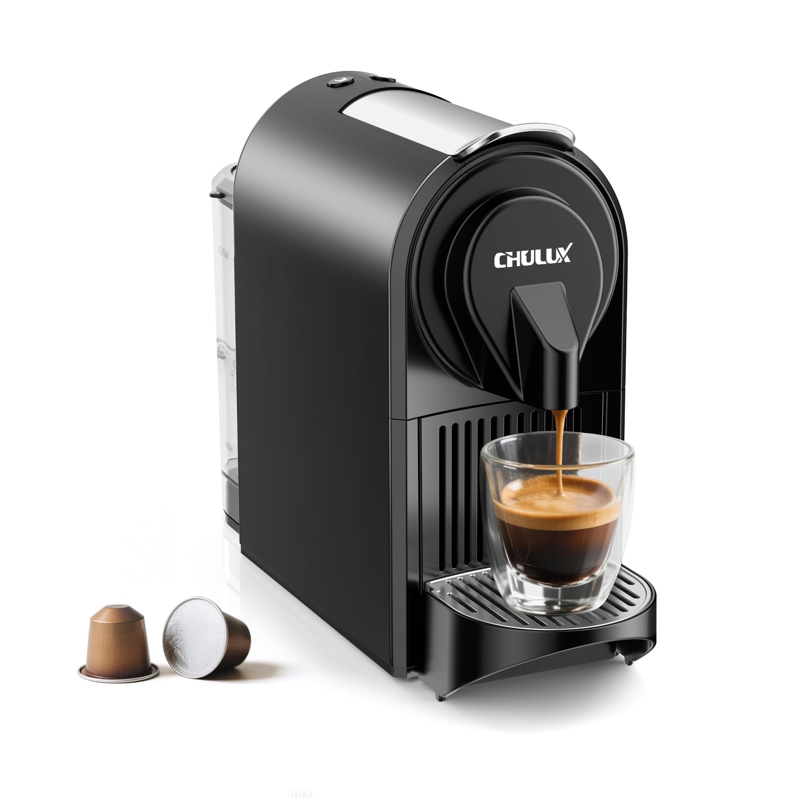 Photo 1 of CHULUX Mini Espresso Machine, 20 Bar Single Cup Coffee Maker, Dual Brew Modes for Espresso and Lungo, 1400W Fast Brewing, Mystic Black (Upgrade Model)