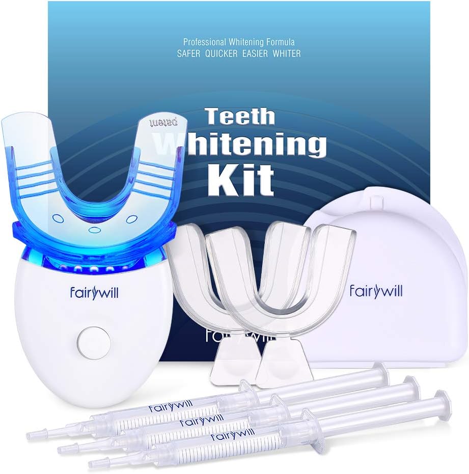 Teeth Whitening Kit - Fairywill Professional Teeth Whitening Kit with Led Light 35% Carbamide Peroxide 3×3ml Gel Syringes 2 Series Tray and Case Whitening Teeth Easy