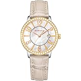 GOLDEN MAPLE Dainty Watches for Women, Mother-of-Pearl Dial and Swiss Quartz Movement, Ladies Watch with Leather Strap