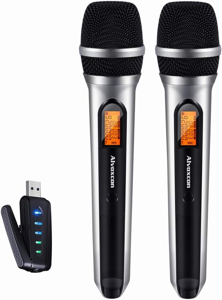 USB Wireless Microphone, Alvoxcon UHF Unidirectional mic for Smartphone, PC Computer, Laptop, PA, Podcasting, Vlogging, YouTube, Vocal Recording, Gaming, Singing Practice (System with USB Receiver)