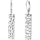 Gemynix 14K Gold Plated Hammered Bar Dangle Earrings for Women, Lightweight Minimalist Rectangle Drop Leverback Earrings Trendy Geometric Statement Jewelry for Everyday Wear Party & Gifts
