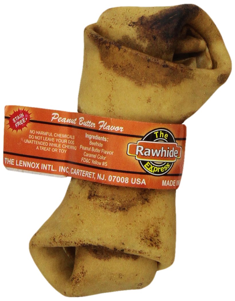 The Rawhide Express Peanut Butter Knotted Bone Dog Chew, 4 By 5Inch