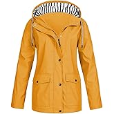 NAMTYQX Womens Hooded Raincoat Lightweight Fit Plus Size Waterproof Dressy Zip up Rain Jacket Windbreaker with Pockets