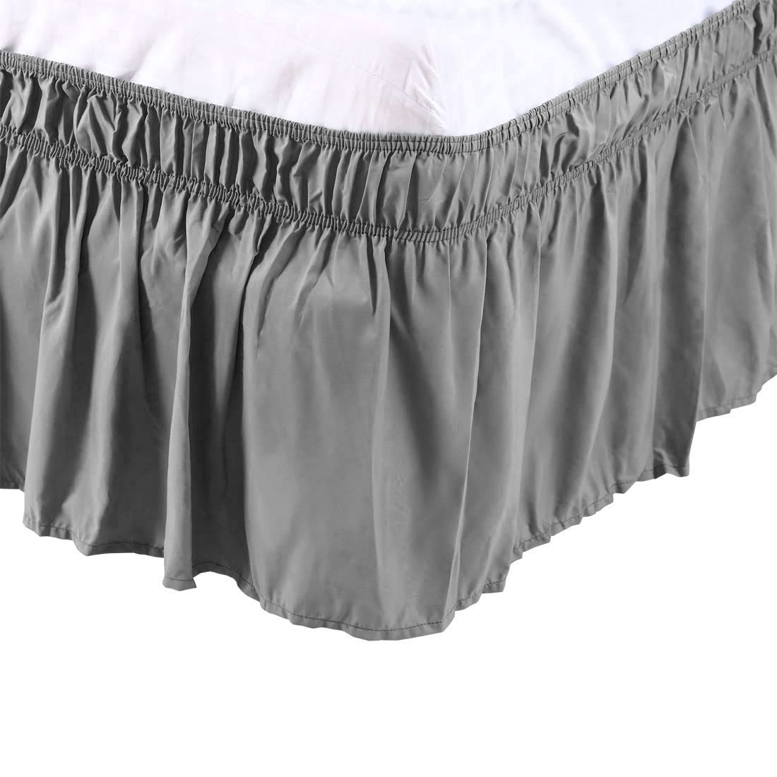 PiccoCasa Elasticated Bed Skirt Ruffled Bed Base Wrap Around Bed Valance Sheet, Brushed Microfiber Bedding Sheet Frame with 38cm Ruffle (Double, Gray) — image 1