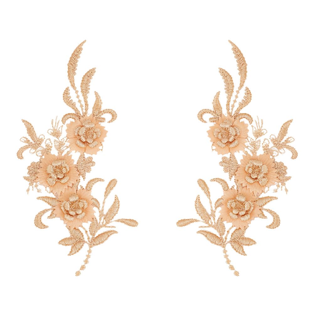 HOBBIESAY 4pcs Gold Embroidery Lace Appliques Flowers Garment Patches Sew on Floral Collar Trim Patch Polyester Ornament Accessories Appliques for Wedding DIY Clothes Bridal Dress