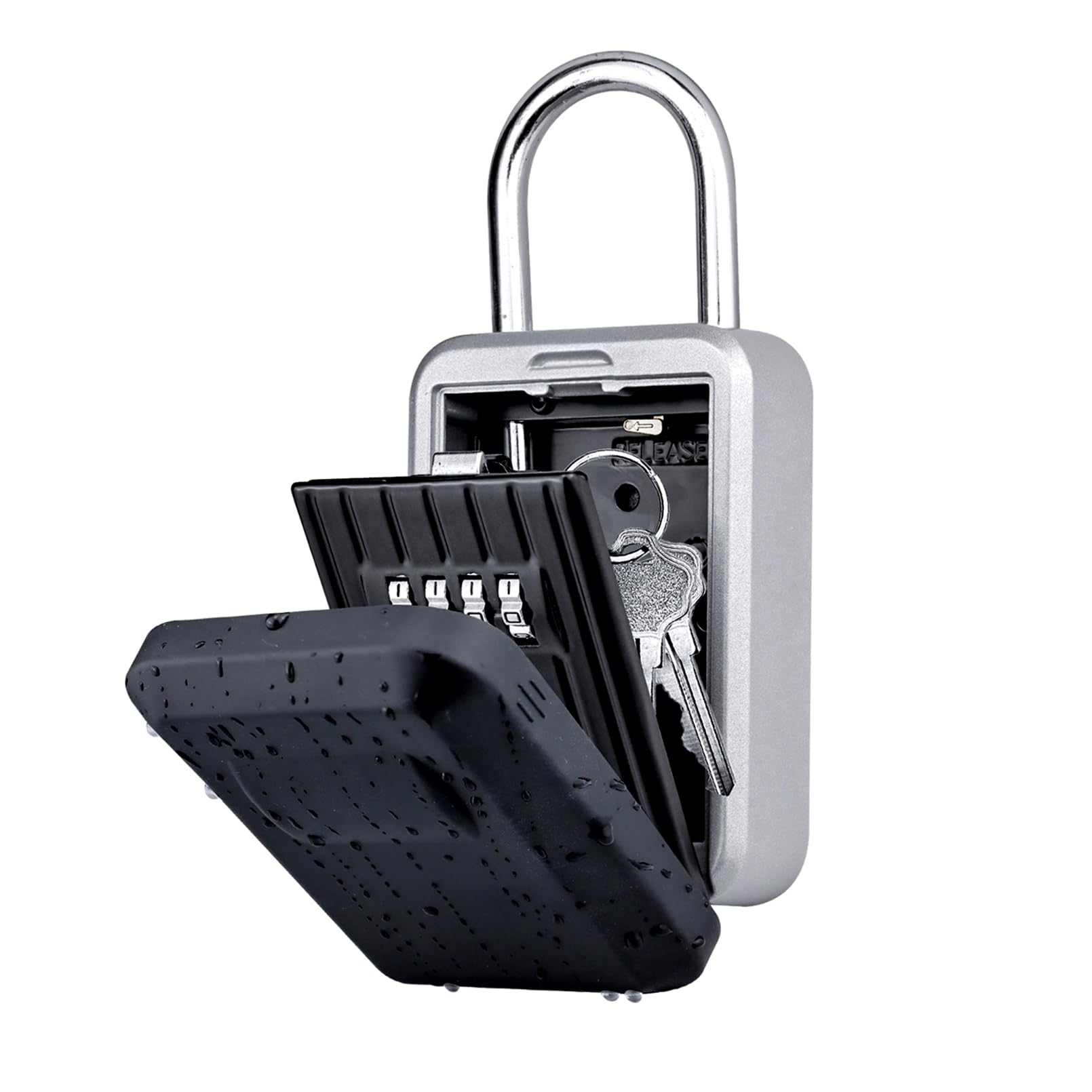 BenRich Key Safe Padlock with Shackle, Weatherproof Portable 4-Digit Combination Lock Box for Outdoor & Indoor Use, Secure Storage for House, Office, Car Keys