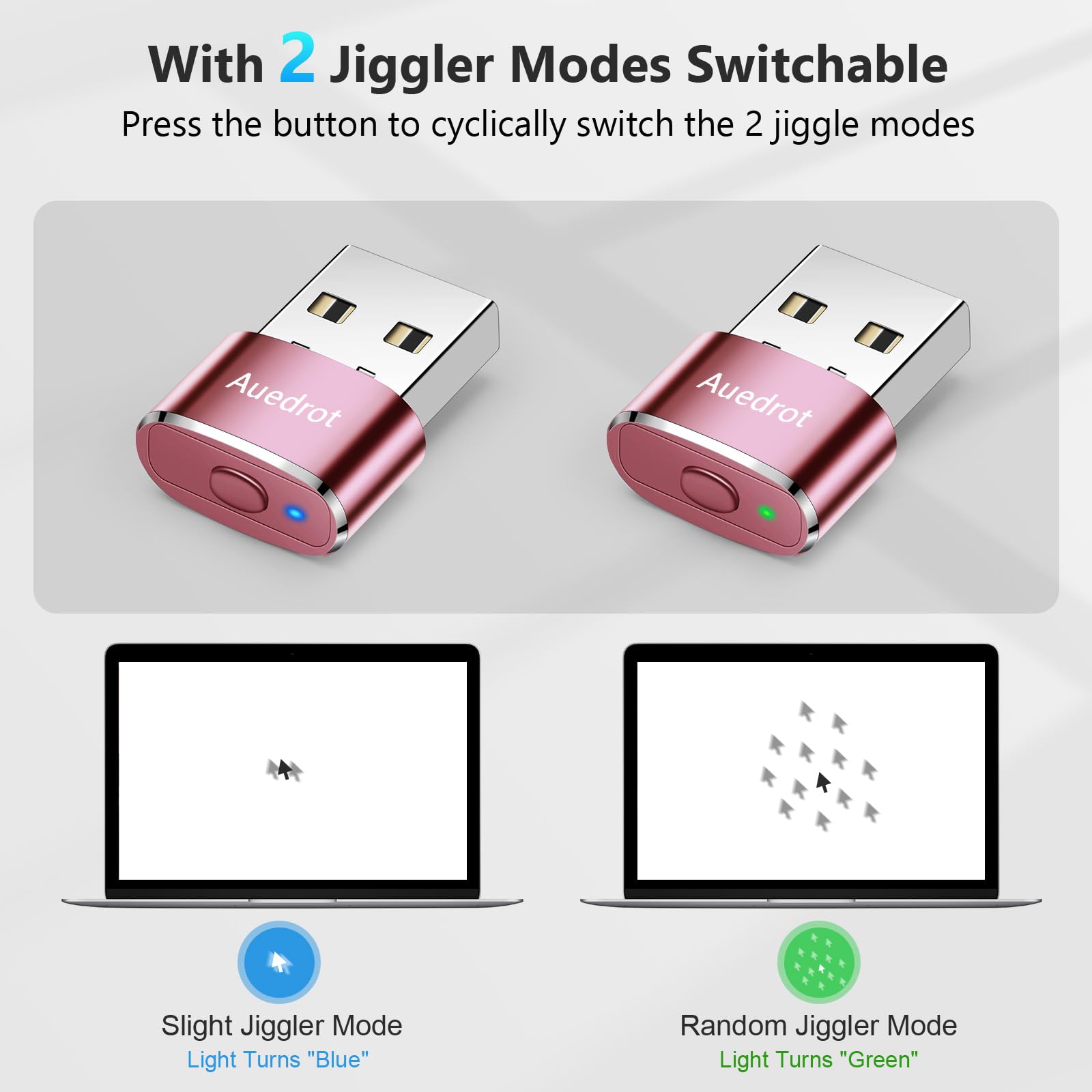 AUEDROT Mouse Jiggler Undetectable Mouse Jiggers USB Mouse Mover with Switch Button, Automatic Mouse Wiggler with 2 Jiggle Modes, Mouse Mover Device, Plug & Play, Keep Computer/Laptop Awake, Rose Gold