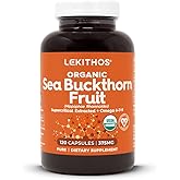 Lekithos Sea Buckthorn Capsules, 120 Count Powder Capsules, USDA Organic Superfood Supplement Complete with 1125mg Per Serving, Omega 6 and 7, Omega 9