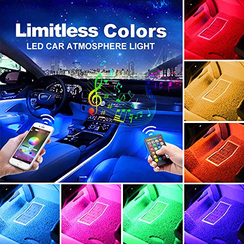 AUXITO Car LED Strip Lights, Multi-Coloured Music Car Interior Lights Under Dash Lighting Kit, RF Remote with 16 Fix Colors and APP Control, Sound Active Function (DC 12V)