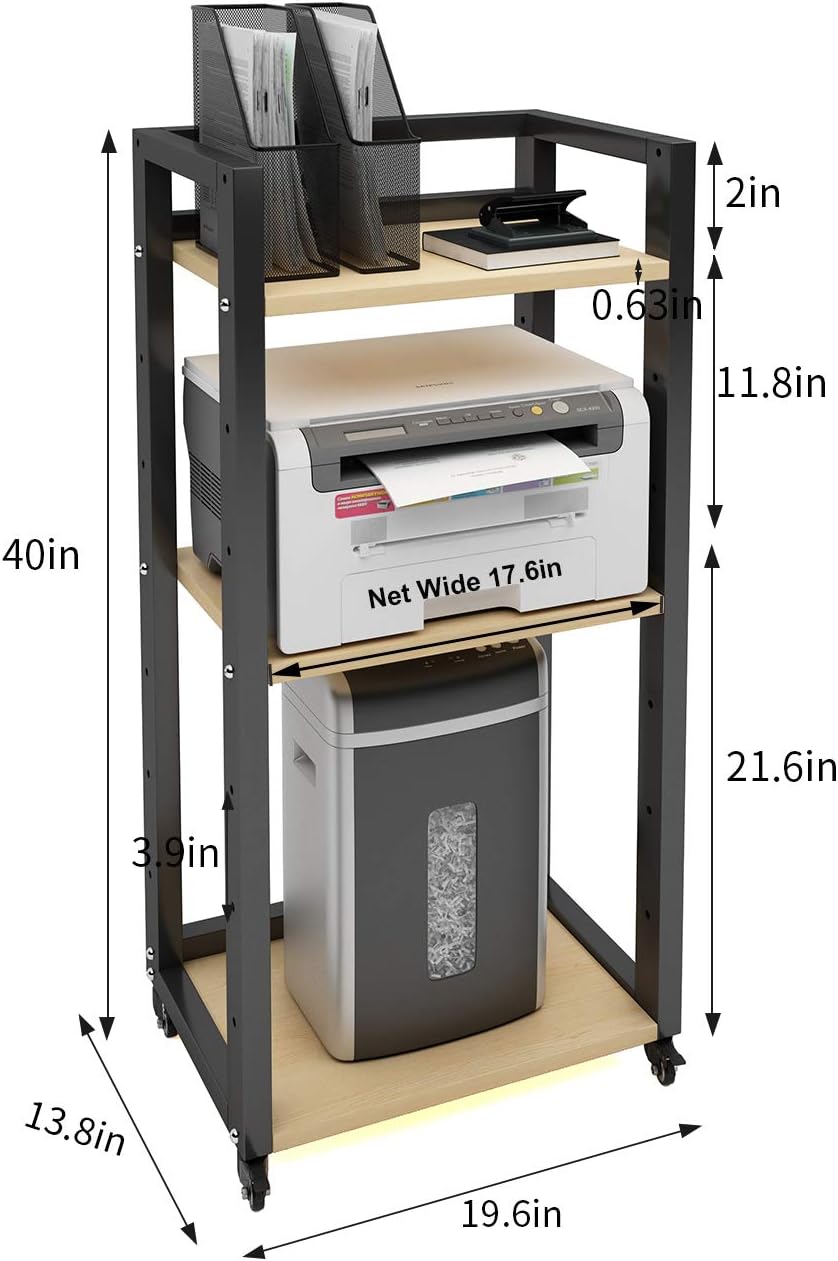 Natwind 3-Tier Floor-Standing Printer Stand with Wheels Host Stand Home Office Storage Shelf Document Organizer Table Large Size Multi-Purpose Shelf for Office(Black) : Office Products