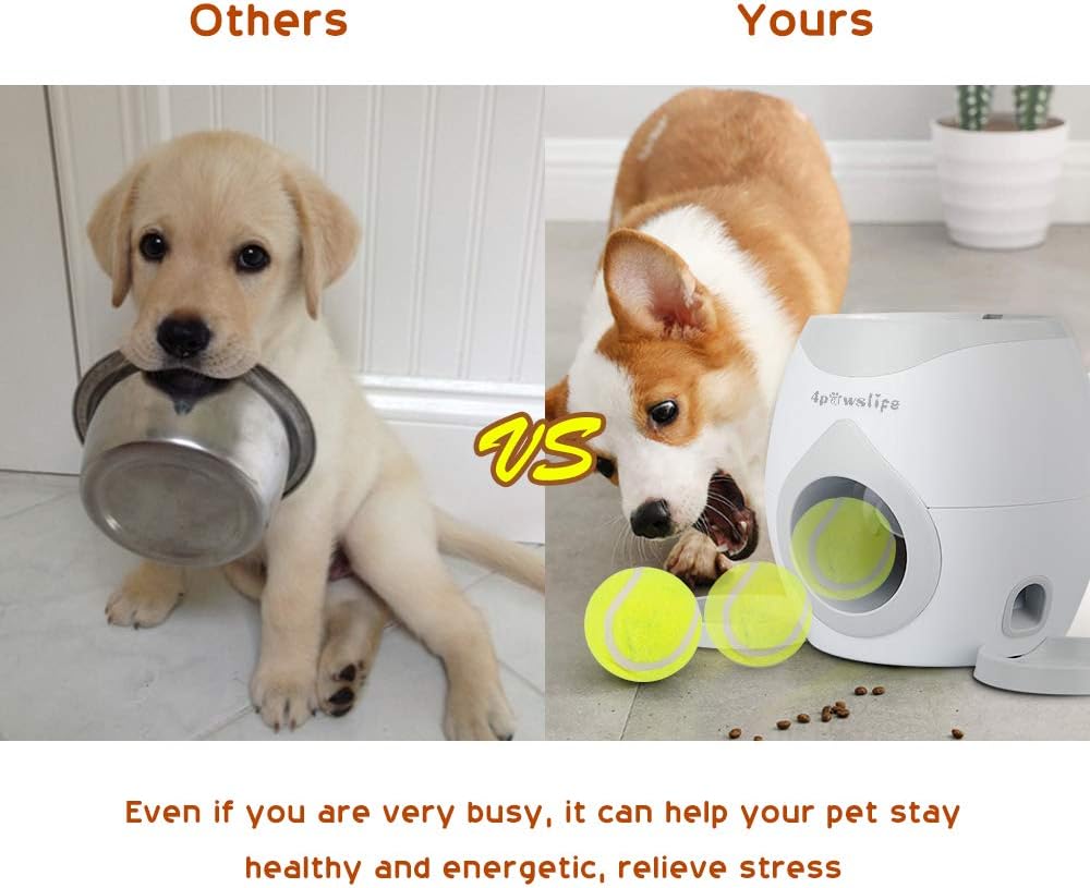 Pet Supplies : 4pawslife Automatic Dog Feeder, Interactive Dog Ball Fetch and Treat Dispenser Treat Toy Tennis Ball Reward Machine for Dogs, Funny Dog Foraging Play Toy : 