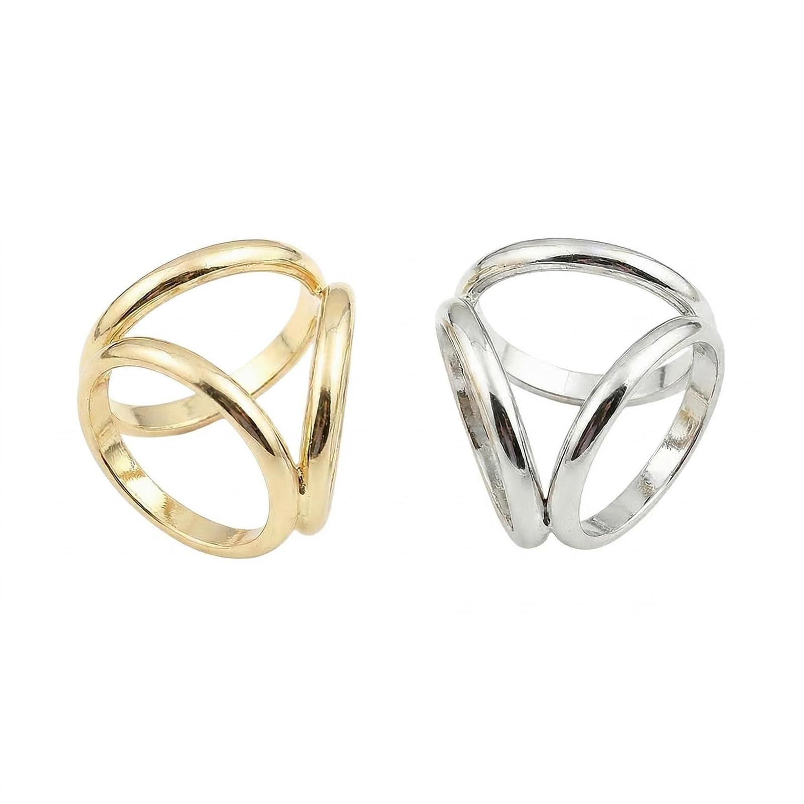 2PCS (Golden + Silver) Women Girls Fashion Scarf Clip Ring Buckle Scarf Slides Modern Simple Triple Slide Jewelry Silk Sarf Clasp Clips Clothing Ring Wrap Holder