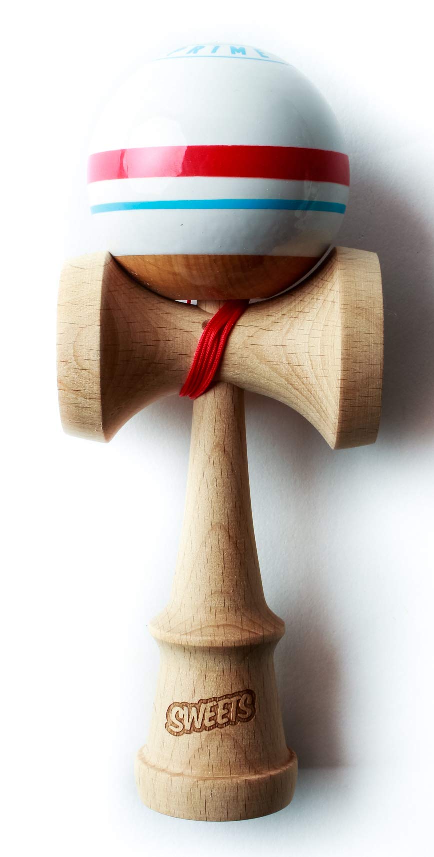 Sweets Kendamas Boost Sport Stripe Kendama - Sticky Paint, Improves Hand Eye Coordination, Reflexes, Stripe Design, Extra String Accessory Gift Bundle (Racer)