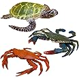 Fantarea 3 PCS Ocean Sea Marine Animal Model Figures Crab Turtle Party Favors Supplies Cake Toppers Set Toys for Boys Girls Kid Toddlers