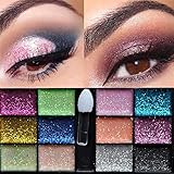 PrimaryKey Novelty 12 Color Women Warm Sparkle Glitter Makeup Cream Eyeshadow Brush Palette Party Brightly