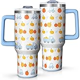Geliao Lianglo 40oz Pumpkin Truck Tumbler with Handle & Straw,Insulated Stainless Steel Mug, Fall/Halloween Gifts for Kids Pumpkin Lovers