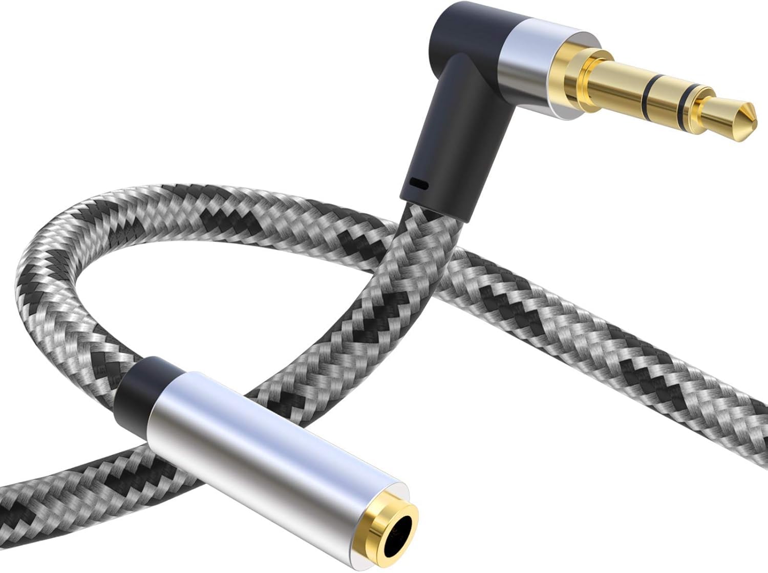 SNANSHI Headphone Extension Cable, Right Angle 3.5mm Extension Nylon-Braided Male to Female Aux Extension Cable Compatible with Headphones, Speakers, Tablets, PC and More -8m