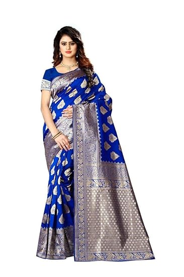 ShopperShopee Womens Kanjivaram Banarasi Silk Saree (Blue)