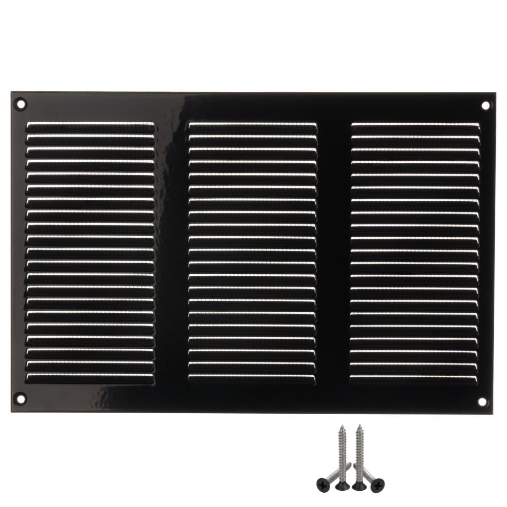 LIRAST 300x200mm Vent Cover Black - 12x8 inch Wall Vent Cover with Insect Mesh - Ceiling Soffit Vents - External Vent Cover - Metal Ventilation Grilles - Air Vent Covers for Walls