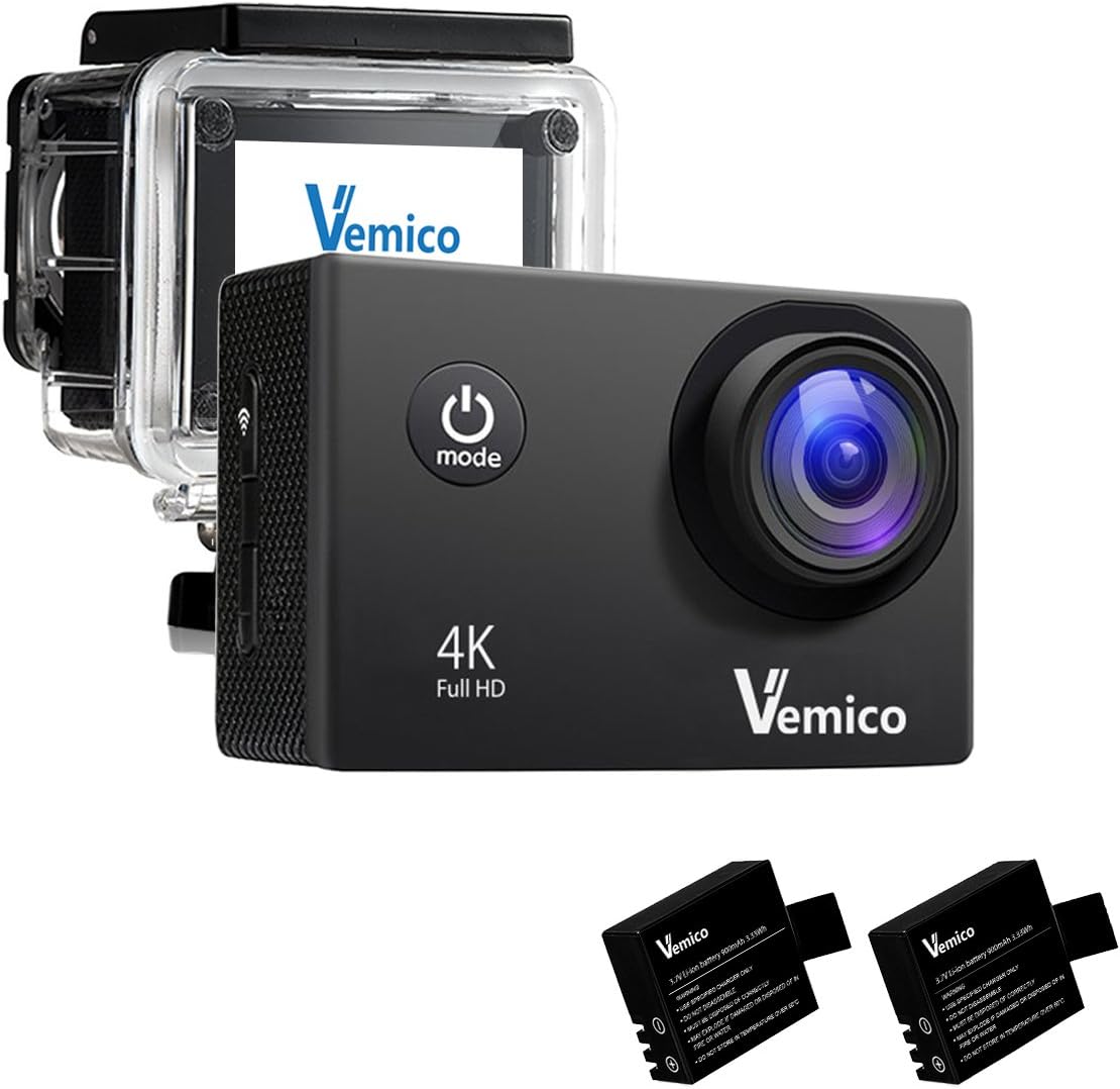 1.Vemico Cámara de acción Cámara de Deportes 4K 16MP WiFi Cámara ...