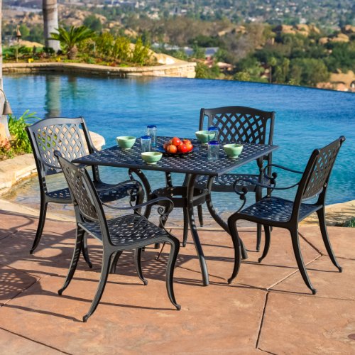 Best Selling Home Decor 5-Piece Gaffey Cast Aluminum Outdoor Dining Set, Black Sand