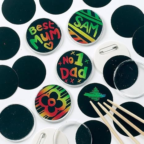 Baker Ross Sgraffito Buttons für Kinder zum individuellen Gestalten (10 Stück)