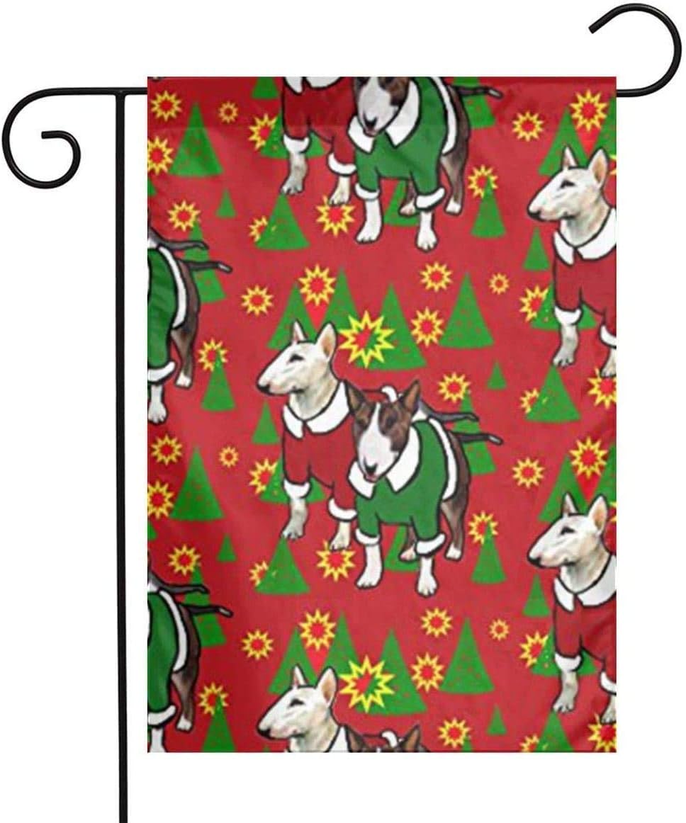 JUCHen Bull Terrier Christmas 12 X 18 Inches Double Sided Decorative Garden Flag Decorate for Outdoor Yard Garden