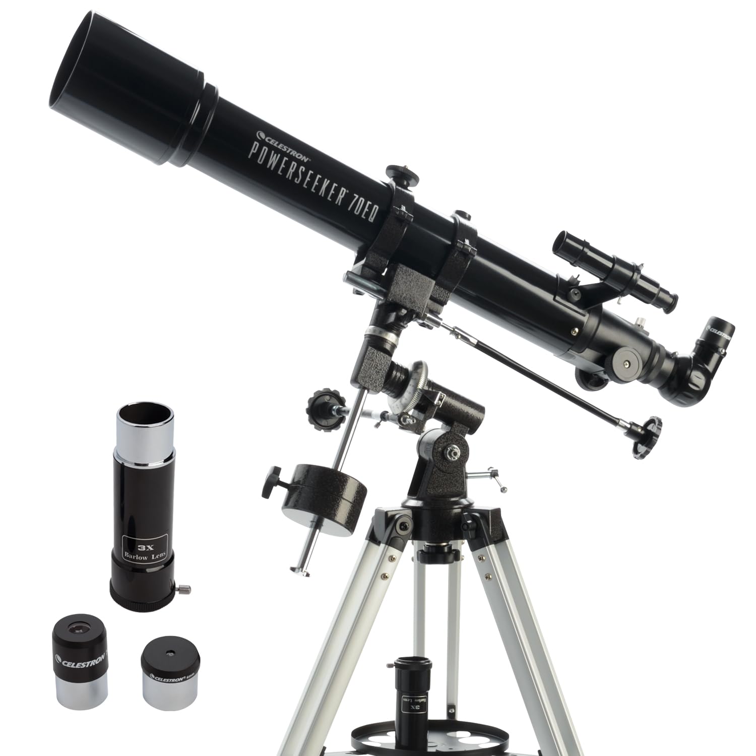 Celestron - Telescopio PowerSeeker 70EQ - Telescopio ecuatorial alemán manual para principiantes - Compacto y portátil - Paquete de software de astronomía adicional - Apertura de 70 mm