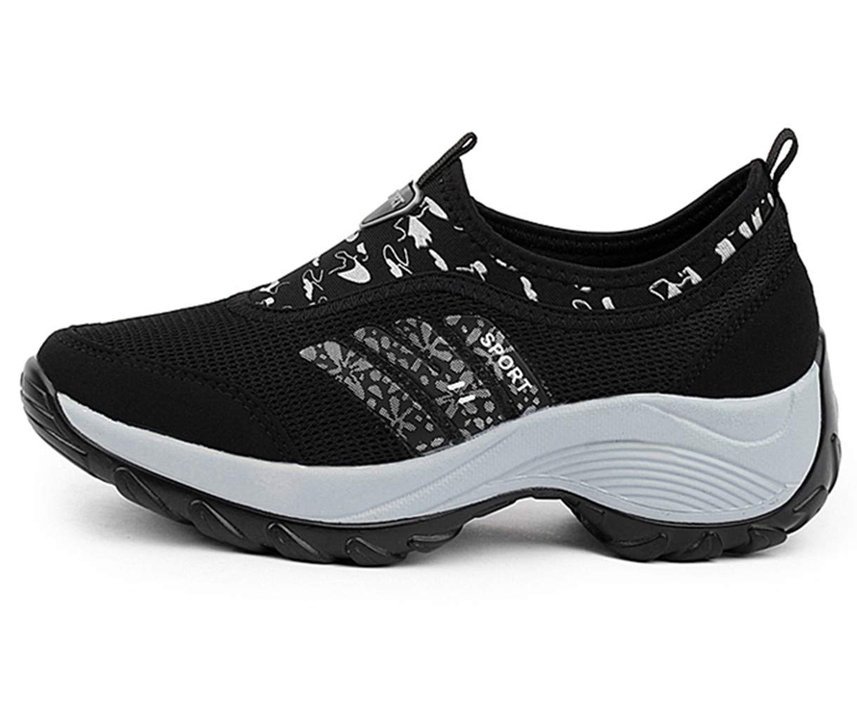 DADAWEN Women's Slip-On Platform Fitness Work Out Sneaker Black US Size 9/Asia Size 41 - Image 3