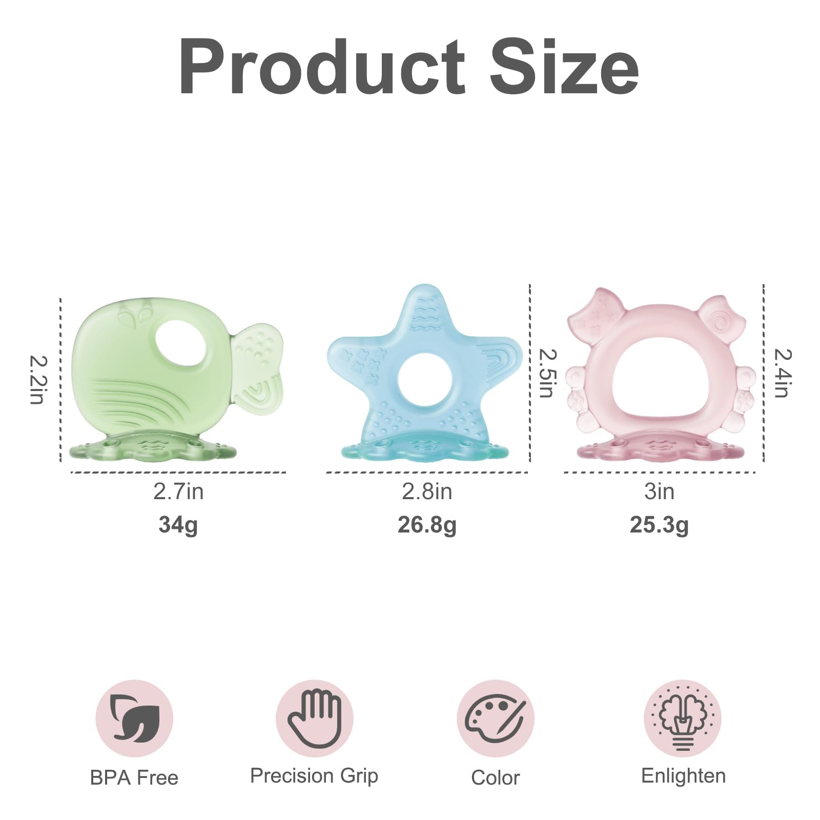 3 Pcs Baby Teething,Silicone Baby Teether with Base, Baby Teethers Chew Toys for 3+ Months Babies（Ocean）