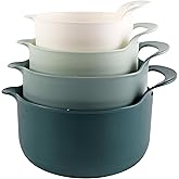 COOK WITH COLOR Nesting Plastic Mixing Bowl Set with Pour Spouts and Handles, Green, 4 Piece Non-Slip
