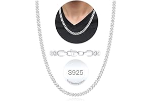 Avotto S925 Sterling Silver Plated 3mm/5mm Thick Cuban Chain for Men Sturdy Mens Silver Gold Chain Non-Fading Cuban Chain Necklace Jewelry for Men 16/18/20/22/24 Inch