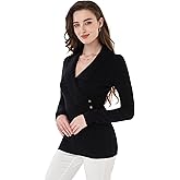 AmélieBoutik Women Slim Fit Sexy Casual Shawl Collar Faux Wrap Knit Long Sleeve Pullover Sweater