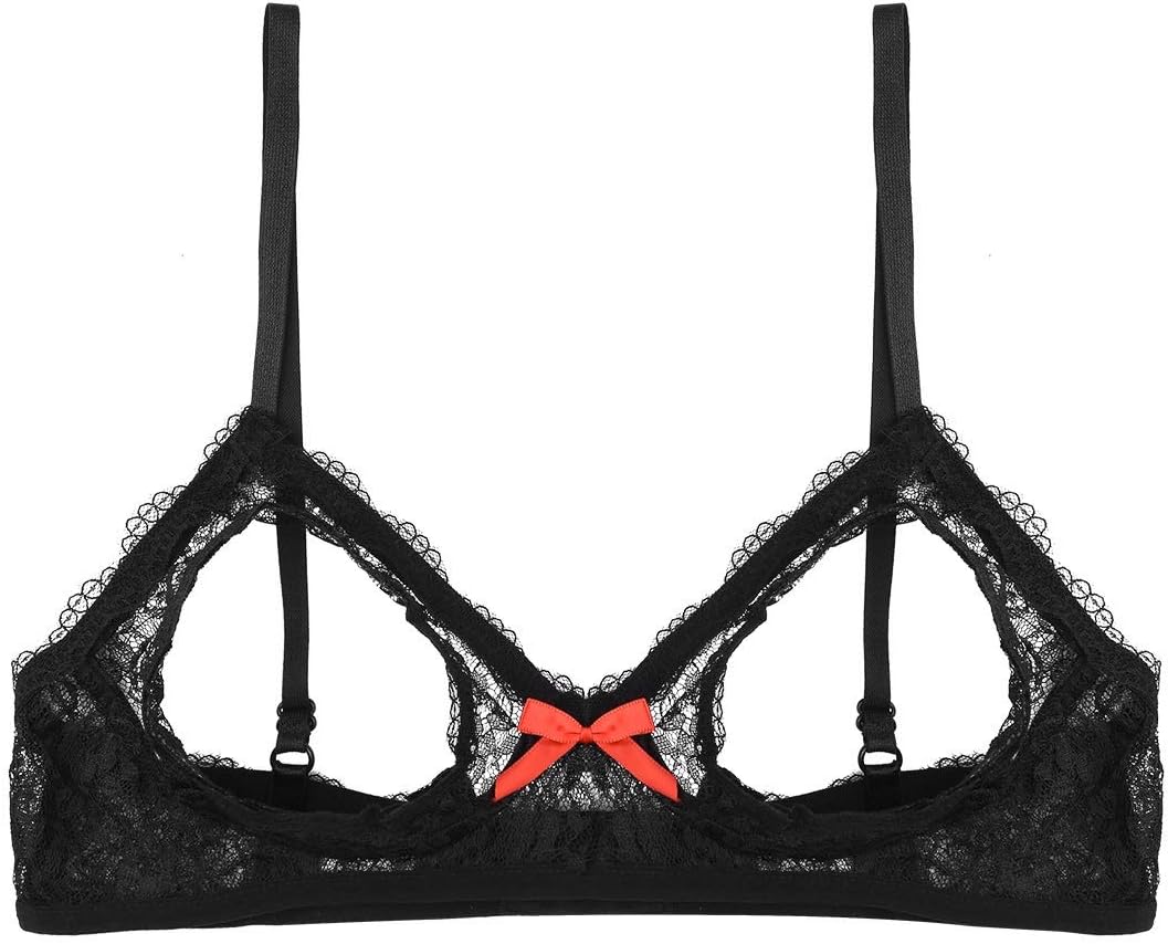YONGHS Women's Lace Floral Portrait Open Tip Bra Wire-Free Unlined Push-up Triangle Bralette