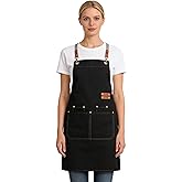 Chef Aprons for Men Women with Large Pockets, Cotton Canvas Cross Back Adjustable Cooking Kitchen Work Waterproof Bib Apron