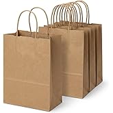 10x5x13 Paper Bags with Handles - Pack of 100, Kraft Paper Bags Ideal for Retail, Merchandise, Shopping, Wedding, Business, Retail, Craft, Gifts & More - Durable, 100% Recyclable Brown Quality Bags