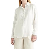 SUNNOW Women's White Button Down Shirt Relaxed Linen Blend Blouse Long Sleeve Casual & Beach Cover-Up