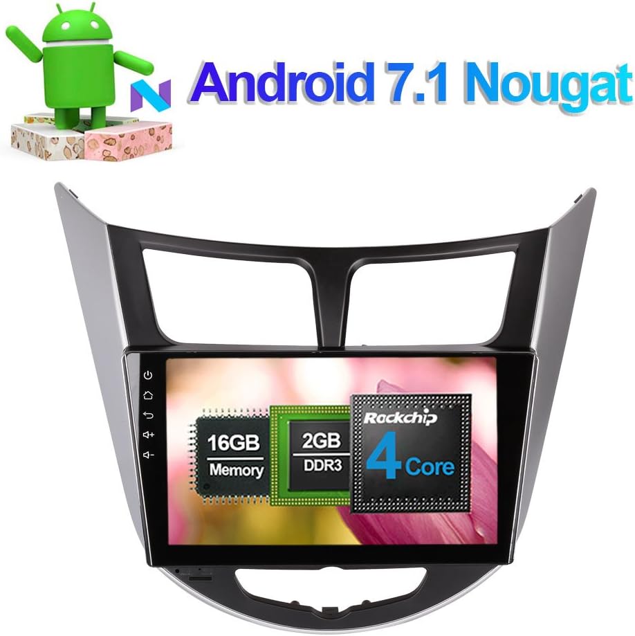 9 Inch Android 7.1 Car Stereo Full Touch In Dash Car Radio Head Unit with Bluetooth GPS Navigation for Hyundai Verna Accent Solaris 2011-2015 Support FM AM RDS Mirror Link 3G WIFI 1080P Video
