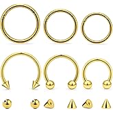 Lcolyoli 16g Septum Rings Surgical Steel Septum Jewelry Lip Rings Hoop Labret Snake Bite Piercing Jewelry Horseshoe Earrings Daith Piercings for Women Men Diameter 8mm/10mm/12mm
