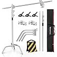 Photo Studio Stainless Steel Heavy Duty C Stand with Boom Arm - Max Height 11ft/331cm Photography Light Stand with 4ft/128cm 