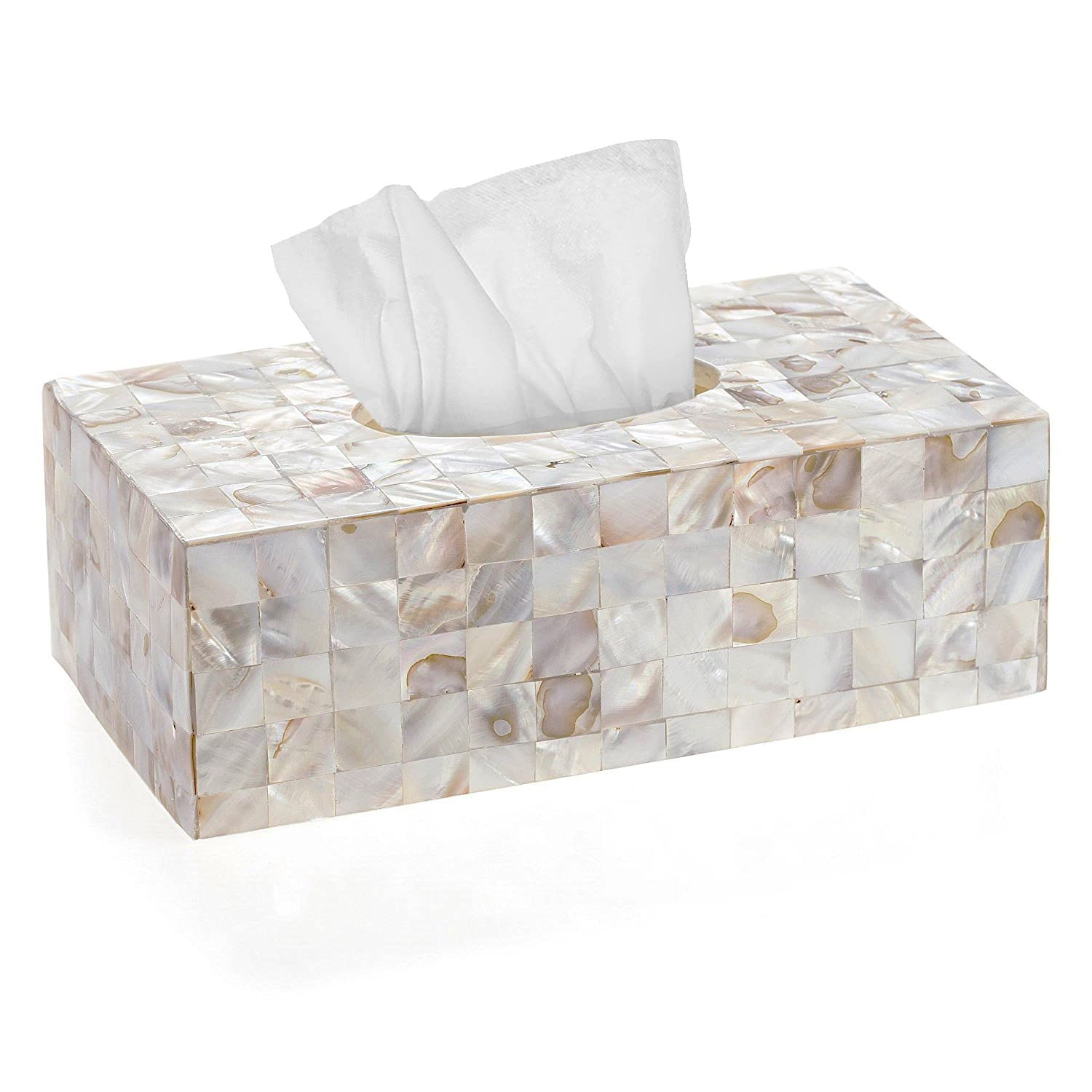 Photo 1 of Milano Tissue Box Cover Rectangular - Decorative Tissue Box Holder Rectangular is Finished in Beautiful Mother of Pearl Shells - Durable Tissue Cover for Elegant Decor