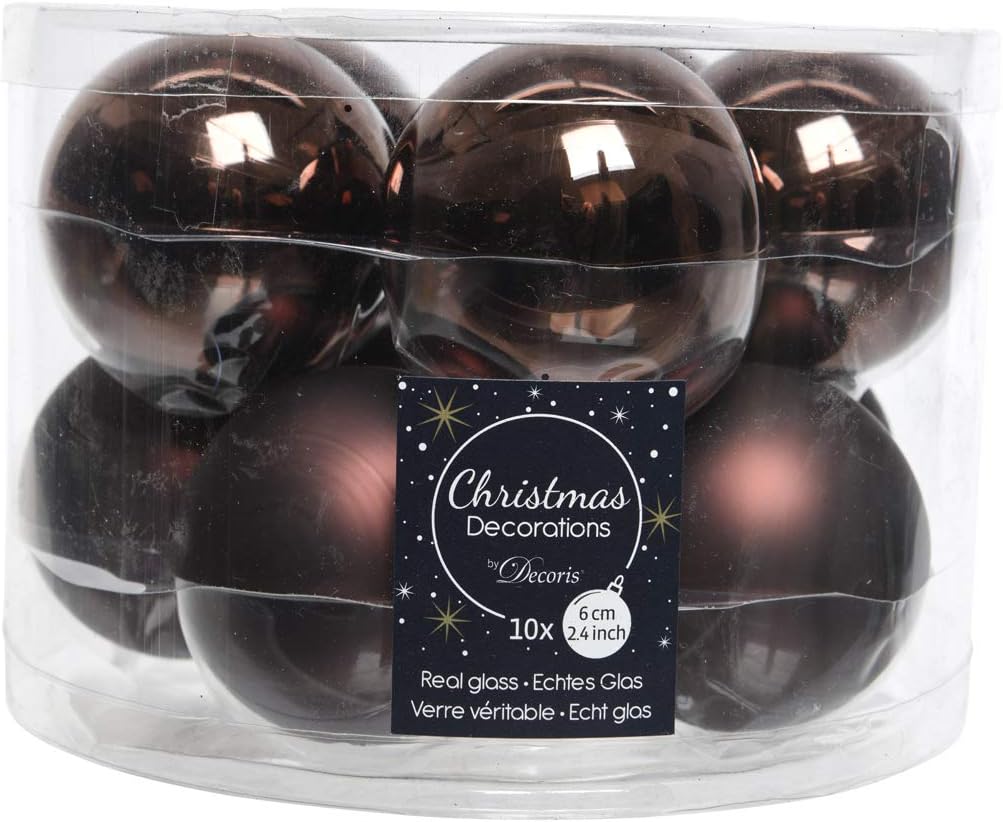 Decoris Christmas Trees Brown 10 Piece Glass Baubles Christmas Tree