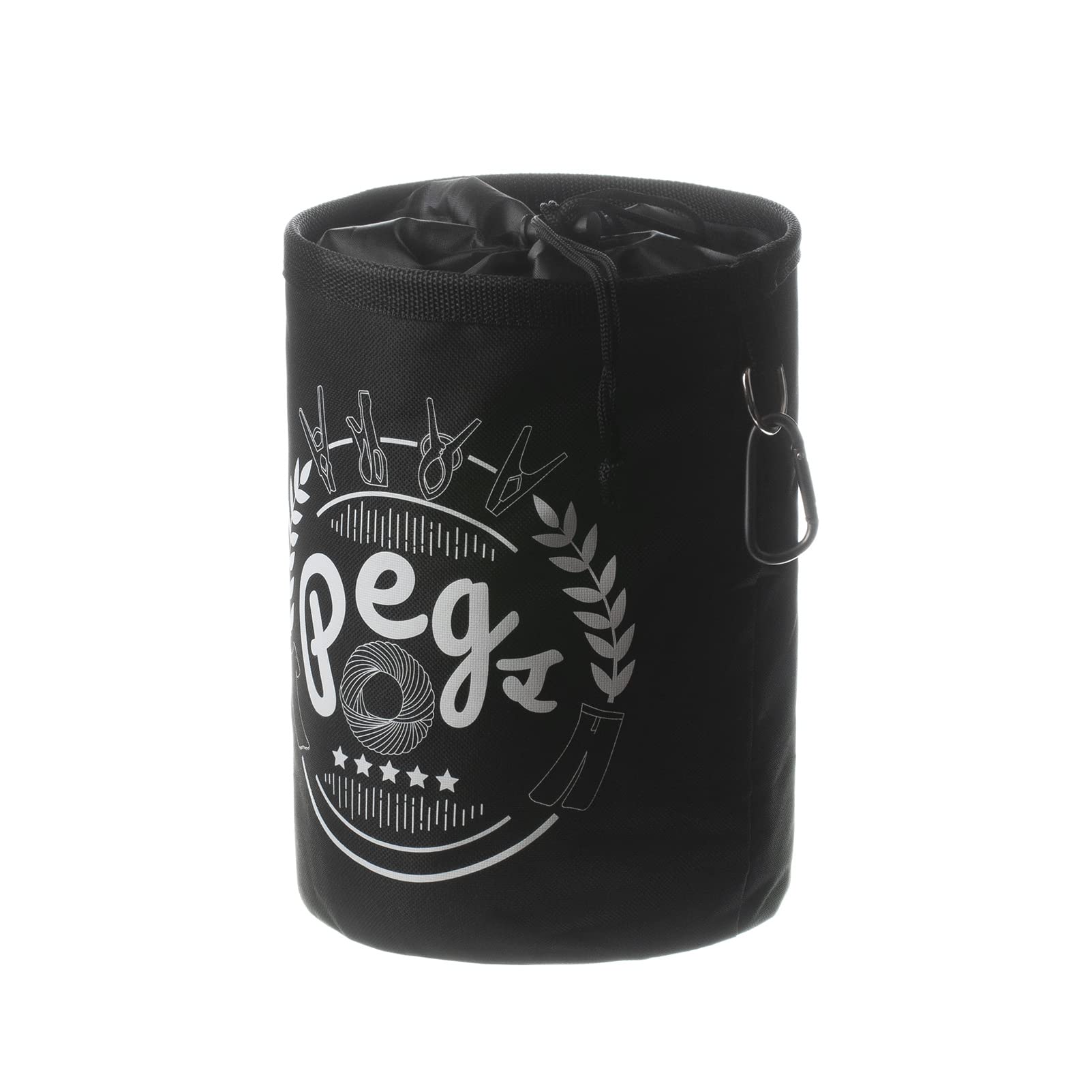 Bepilesto Large Peg Bag Waterproof with Draw String, Hanger Clips Hanging Snap Hook for Outdoor Use Black